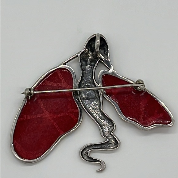 Sterling silver winged mermaid 2.5” by 2.25” brooch or pendant - Picture 2 of 11